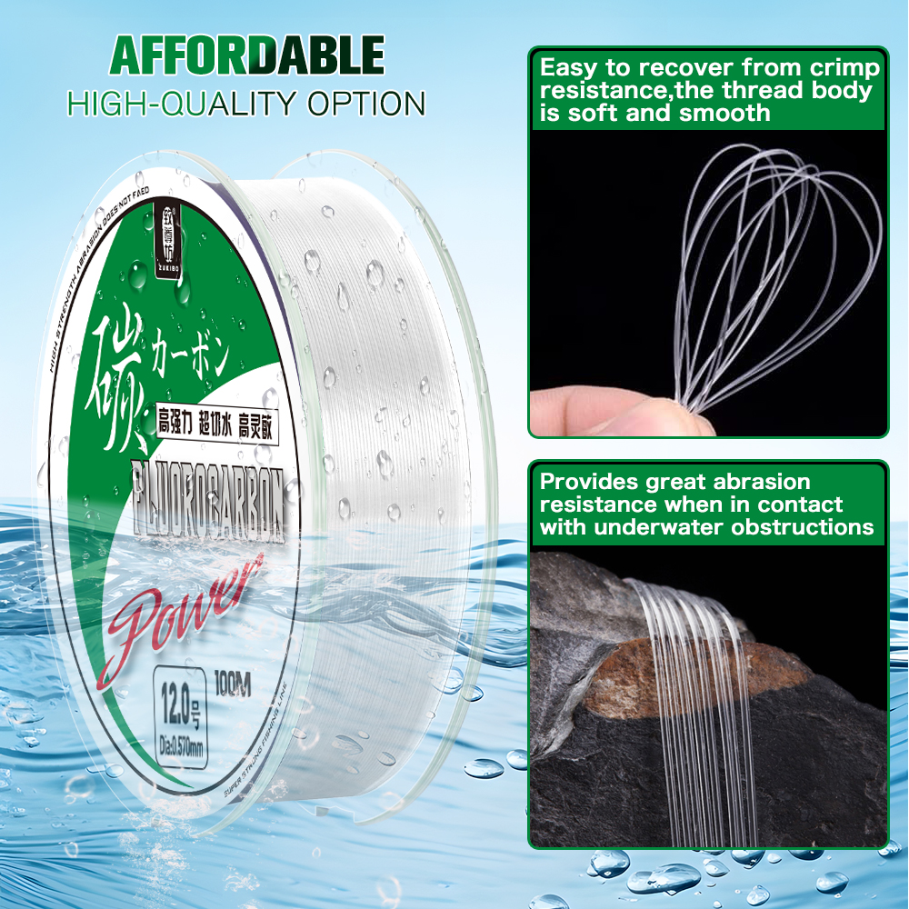 ZUKIBO 50m 100m 100% Fluorocar - مراجعة Fluorocarbon Line وسعره